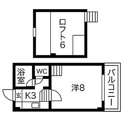 カーサ東住吉 1Kの間取図画像