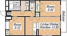シャーメゾンヤマキ 2LDKの間取図画像