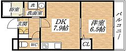 リュストル喜連 1DKの間取図画像
