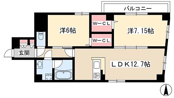 Bell　Casa　西大須 ｜愛知県名古屋市中区大須1丁目(賃貸マンション2LDK・5階・65.16㎡)の写真 その2