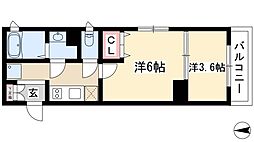 AXIA亀島 4階1Kの間取り