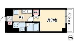 フローライト徳川 4階1Kの間取り