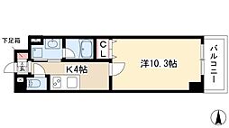 グランルクレ新栄ウエスト 9階1Kの間取り