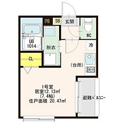 ハーモニーテラス八田3 ワンルームの間取図画像