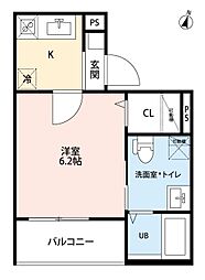 T.A一柳通1丁目 1Kの間取図画像