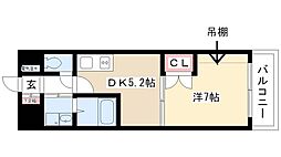 ヴァンクール鶴舞 1DKの間取図画像