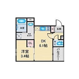 ハーモニーテラス中町 1DKの間取図画像