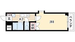 メタモルフゥオー中島 1Kの間取図画像