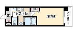 パークフラッツ金山 1Kの間取図画像