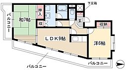 トラスト山王 2LDKの間取図画像