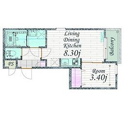 Cherim 本陣十王町II South 1LDKの間取図画像