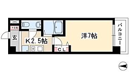 パークフラッツ金山 1Kの間取図画像