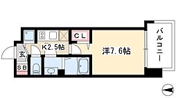 プレサンスジェネ栄 1Kの間取図画像