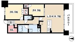 ザ・プラセシオン名古屋駅 2LDKの間取図画像
