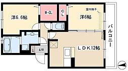 パストラル八田A 2LDKの間取図画像