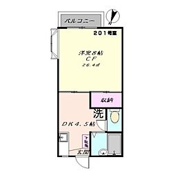 リヴレーヌ弐番館 1DKの間取図画像