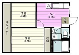 ハイツカシハラ 2DKの間取図画像