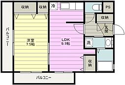 パルティールふじみ野 1LDKの間取図画像