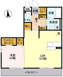 オルテシア1 1LDKの間取図画像