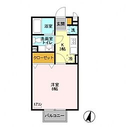 ピュアクレスト 1Kの間取図画像