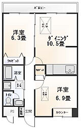 ヴァン・リュイール 2LDKの間取図画像