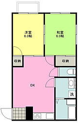 タートルコーポ 2DKの間取図画像