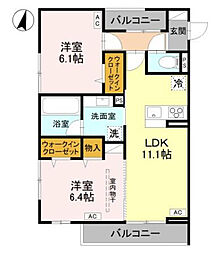 ウエストスクエア 206 2LDKの間取図画像