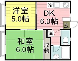 パーシモンハイツ 2DKの間取図画像