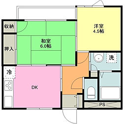 山崎ハイツ 2DKの間取図画像