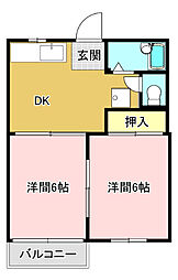 ロイヤルフレグランスB 2DKの間取図画像