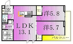 オードリーコート 2LDKの間取図画像
