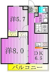 アステリア 2DKの間取図画像