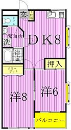 パステロード1番舘 2DKの間取図画像