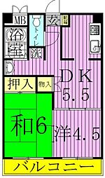 プラザホワイトB 2DKの間取図画像