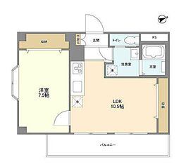 中田ビルメゾンピオニー大師前 1LDKの間取図画像