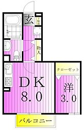 プレスティージュ大月 1DKの間取図画像