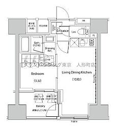 ザ・パークハビオ人形町レジデンス 7階1LDKの間取り
