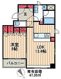 ドゥーエ銀座イースト2 1LDKの間取図画像
