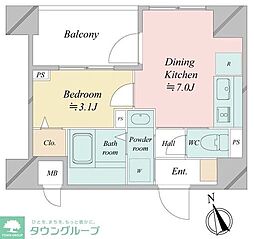 ドゥーエ銀座イーストIII 1DKの間取図画像