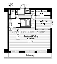 築地スカイレジテル 1LDKの間取図画像
