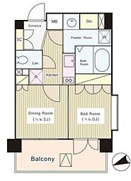 コートラクリア京橋 1DKの間取図画像