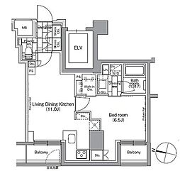 パークハビオ日本橋蛎殻町 1LDKの間取図画像