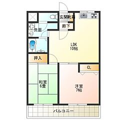 天下茶屋ガーデンハイツ 2LDKの間取図画像