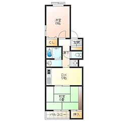 マンションリヴィエラ 2DKの間取図画像
