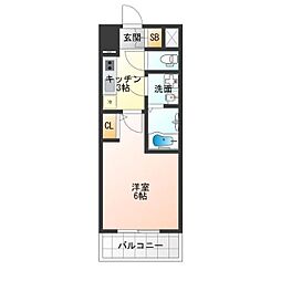 エスリード難波VALORE 1Kの間取図画像