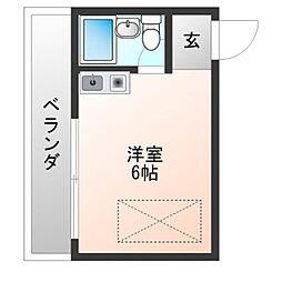 ウエスト・コート岸里 ワンルームの間取図画像