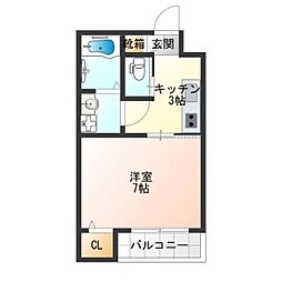 SUN生A号棟 1Kの間取図画像