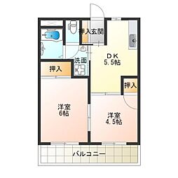グリーンコーポ北加賀屋 2DKの間取図画像