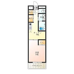 シーガルマンション2 1Kの間取図画像
