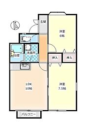コーポ河内 2LDKの間取図画像